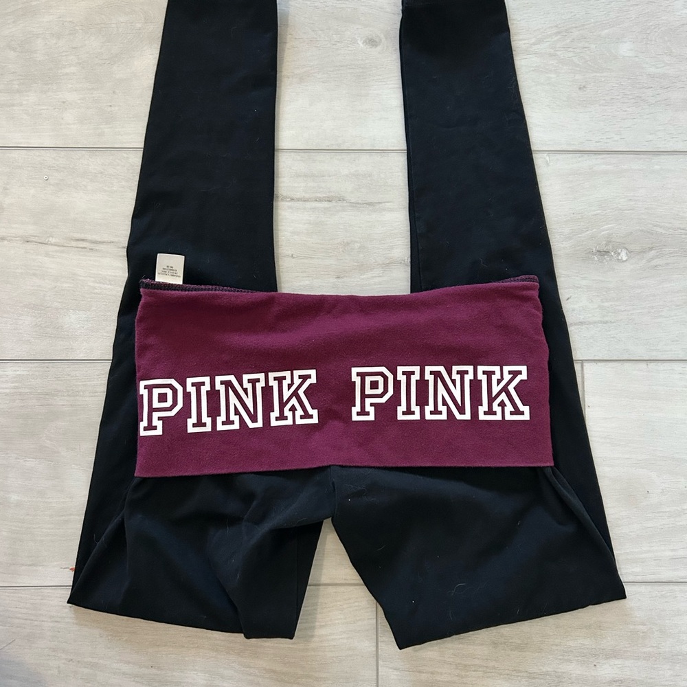 PINK Victoria's Secret Women's  Black and Burgundy Leggings